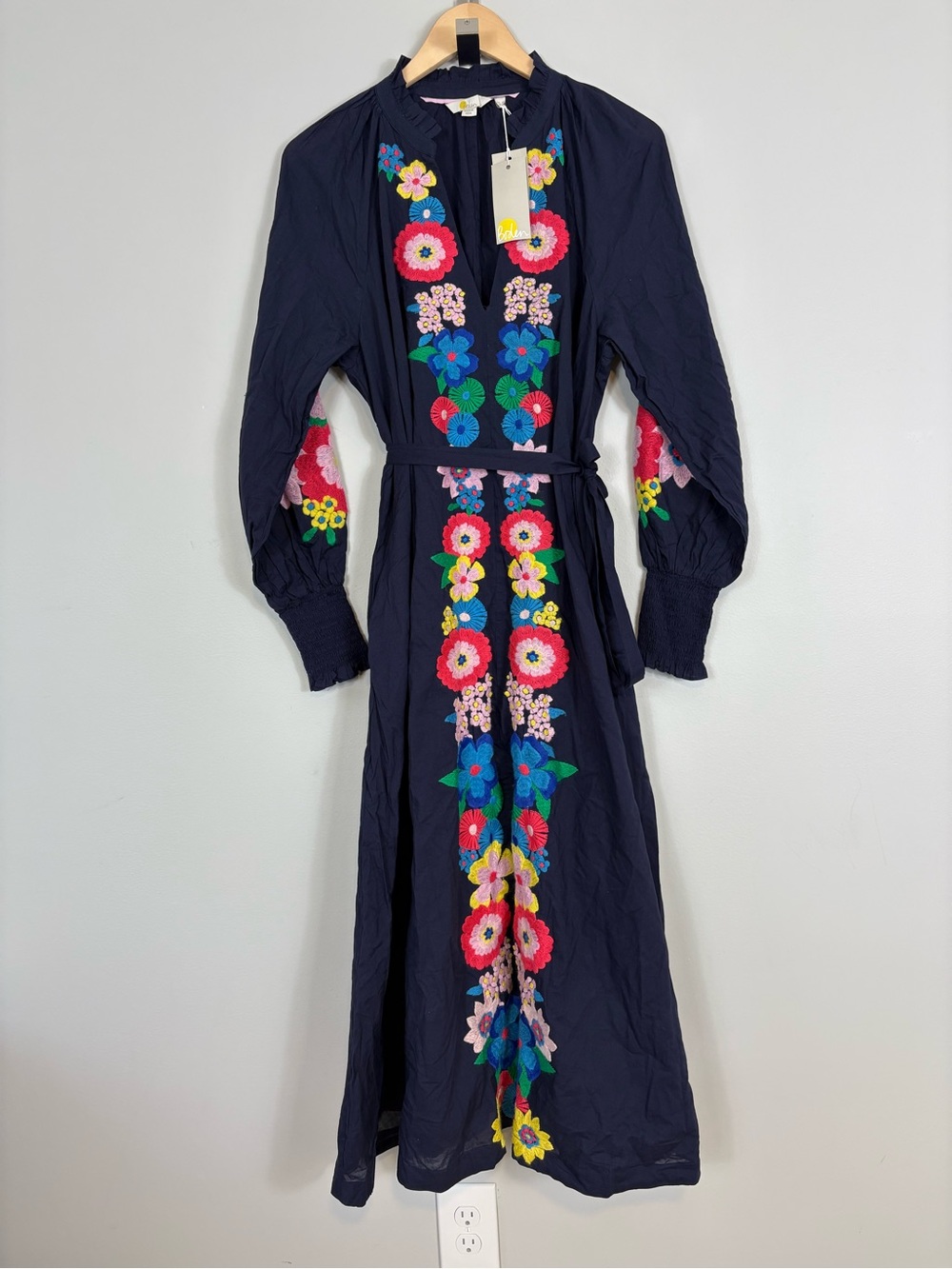 Boden Embroidered Cotton Maxi Dress Sz 6 Navy D002 - Picture 4 of 14